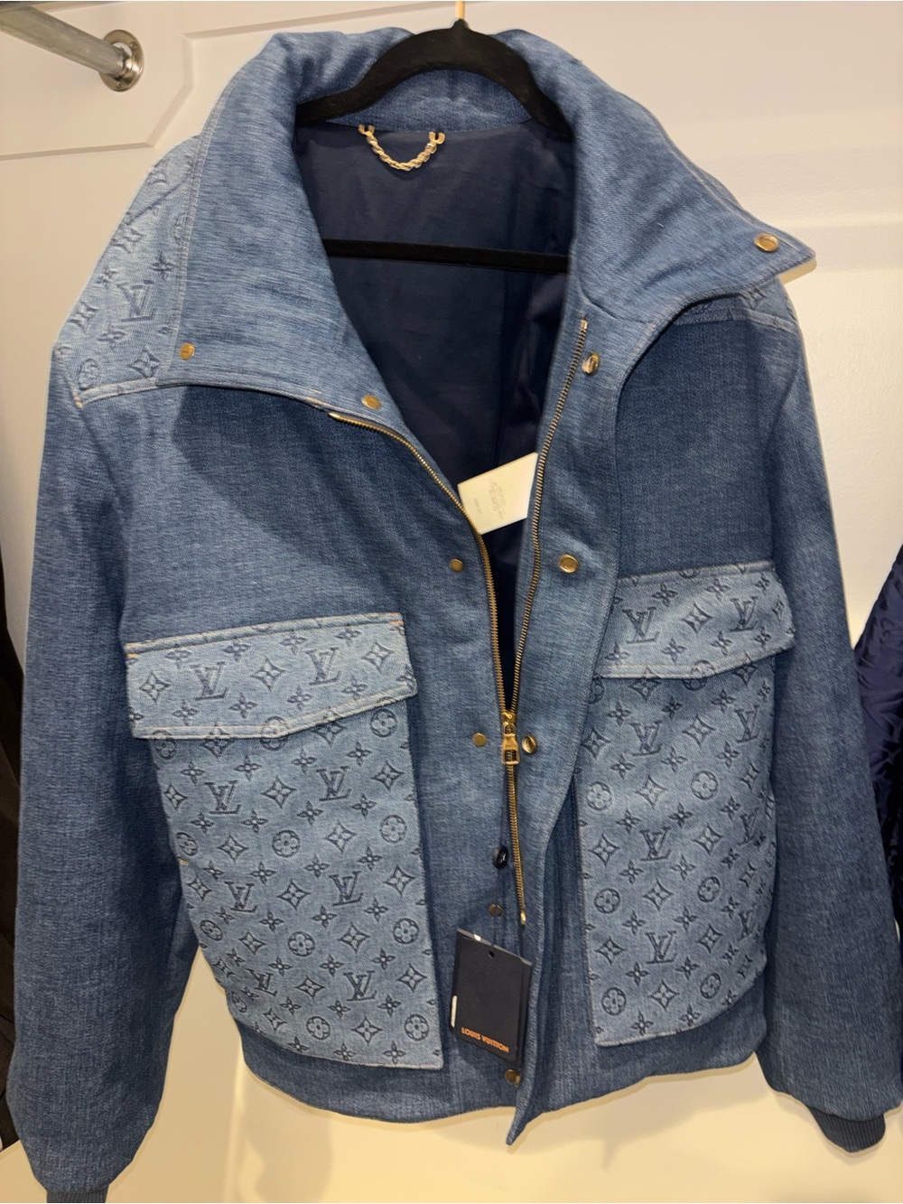 Louis Vuitton Two-Tone Blue Denim Monogram Bomber Jacket
